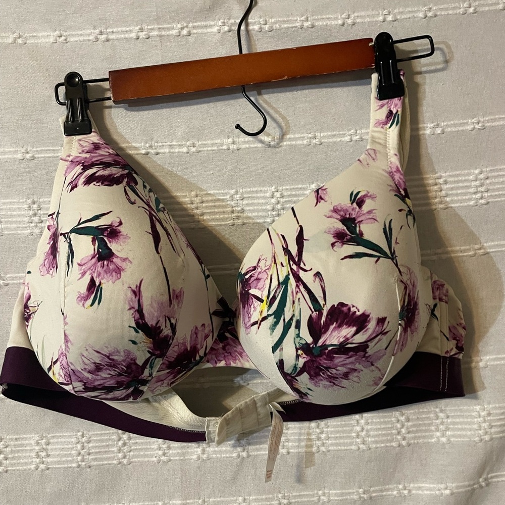 Floral T-Shirt Bra - Cream and Purple